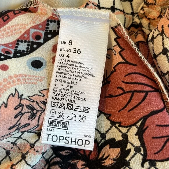 Topshop Copper Brown Cream Floral Patchwork Cut Out Flare Skater - Picture 5 of 5